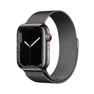Apple Watch Series 7 (GPS + Cellular, 45mm) Smartwatch con cassa in acciaio inossidabile color grafite con Loop in maglia milanese color grafite Fitness tracker, app Livelli O₂, resistente all’acqua