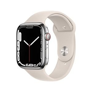 Apple Watch Series 7 (GPS + Cellulare, 45MM) - Cassa In Acciaio Inox Argento con Cinturino Sportivo Starlight (Ricondizionato)