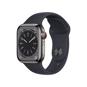 Apple Watch Series 8 (GPS + Cellular, 41mm) Smartwatch con cassa in acciaio inossidabile color grafite con Cinturino Sport color mezzanotte - Regular. Fitness tracker, resistente all’acqua