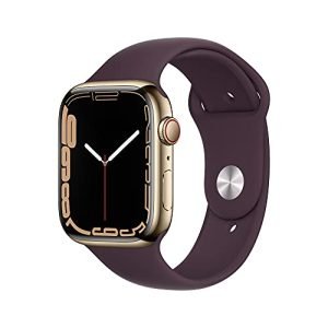 Apple Watch Series 7 (GPS + Cellular, 45mm) - Cassa In acciaio inossidabile color Oro con Cinturino Sport colore Ciliegia Scuro, misura Regular (Ricondizionato)
