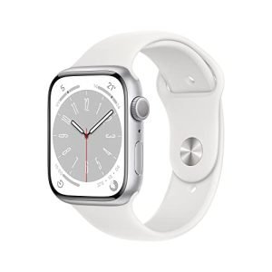 Apple Watch Series 8 (GPS, 45mm) Smartwatch con cassa in alluminio color argento con Cinturino Sport bianco - Regular. Fitness tracker, app Livelli O₂, resistente all’acqua
